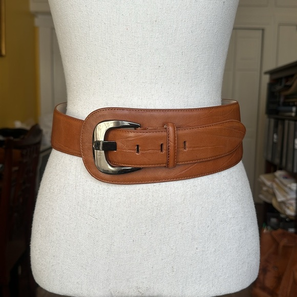Veronika Maine Brown Leather Wide Belt Size M NEW - Picture 7 of 15